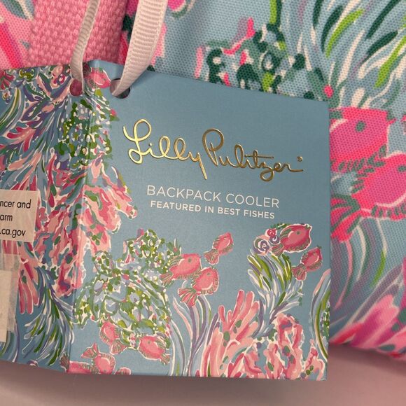 NWT Lilly Pulitzer Insulated Backpack Cooler Bag Best Fishes Pink Convertible - Picture 10 of 11